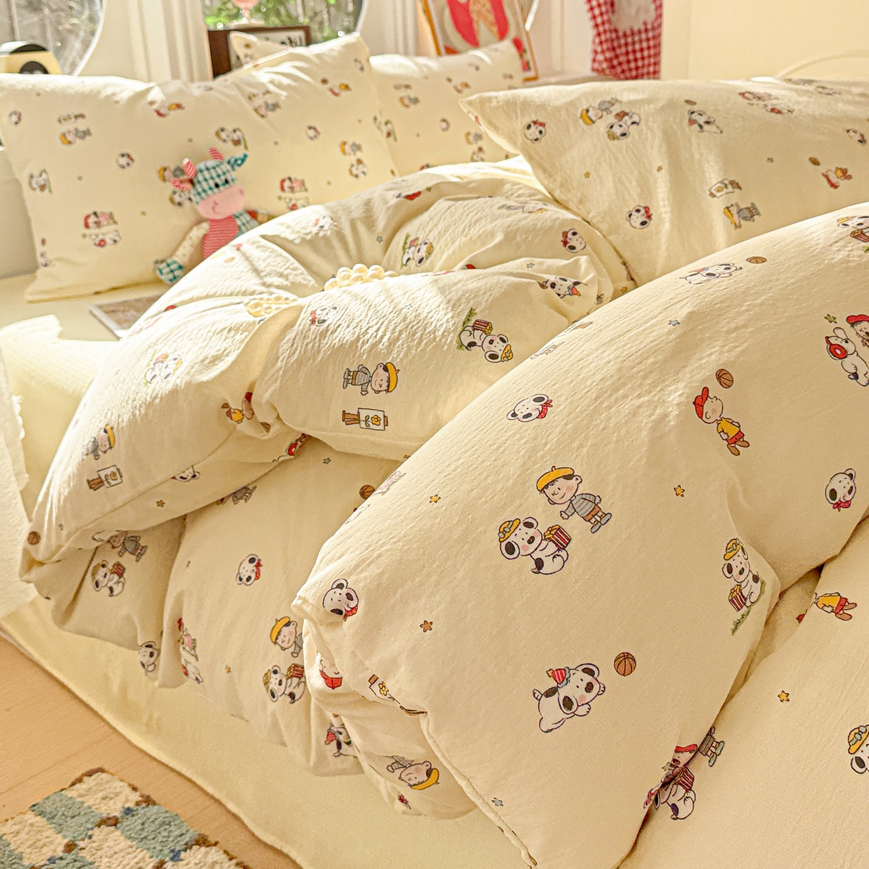 朵朵家纺 2026新款云感木棉皱皱纱双层纱印花四件套 好朋友