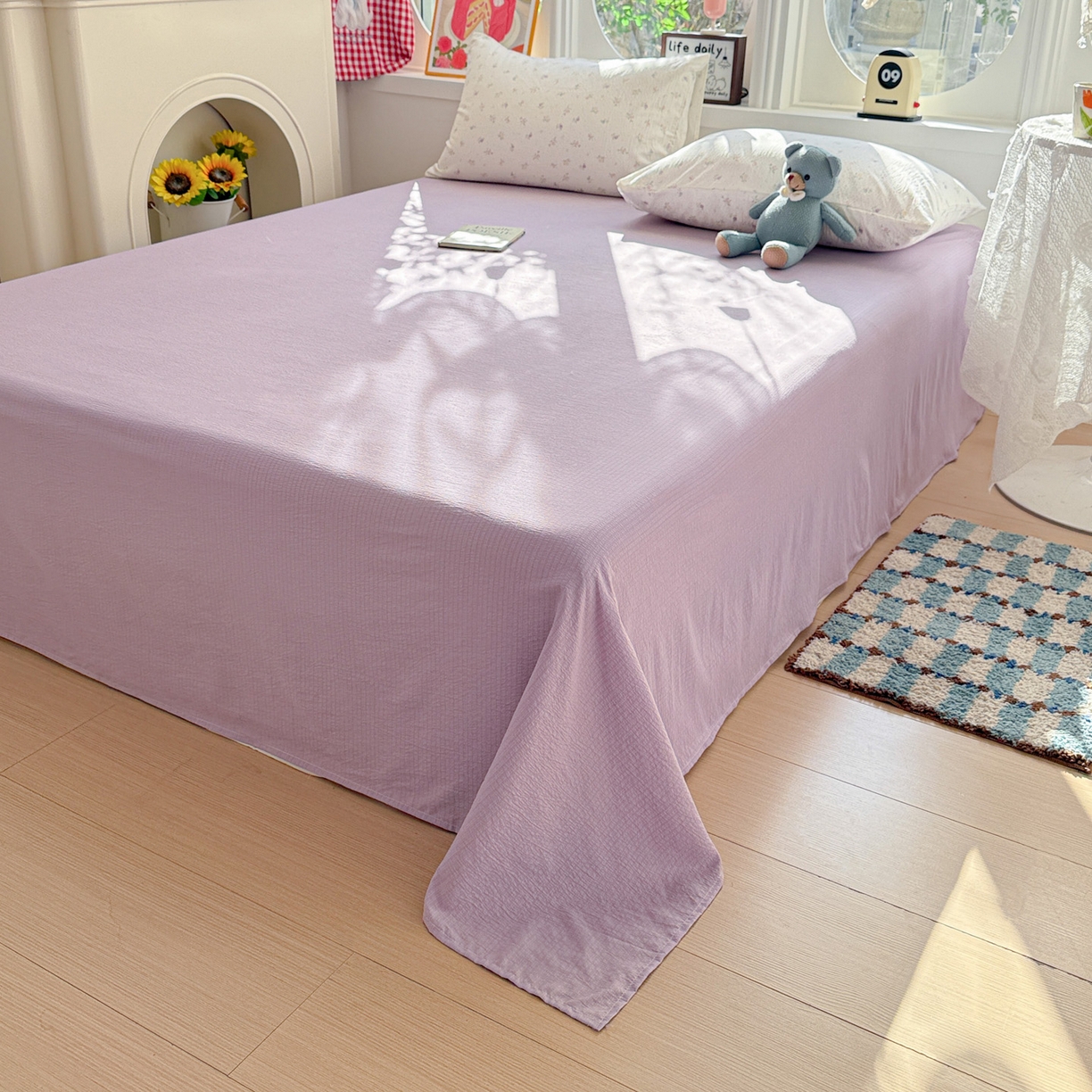 91家纺网 家纺一手货源 找家纺 朵朵家纺 2026新款云感木棉皱皱纱双层纱印花四件套 繁星春水