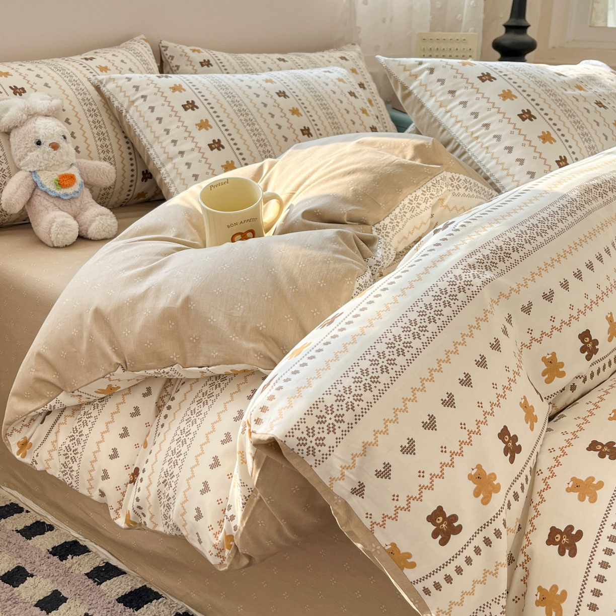 91家纺网 家纺一手货源 找家纺 麦伦家居 2026春夏新品13372全棉卡通小清新四件套 焦糖小熊