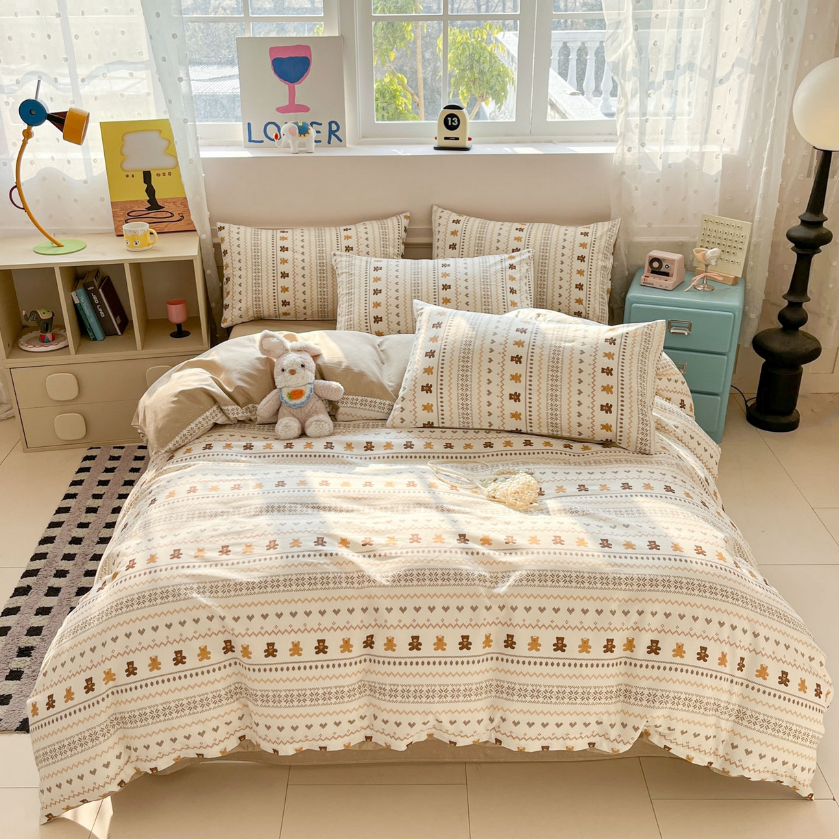 91家纺网 家纺一手货源 找家纺 麦伦家居 2026春夏新品13372全棉卡通小清新四件套 焦糖小熊