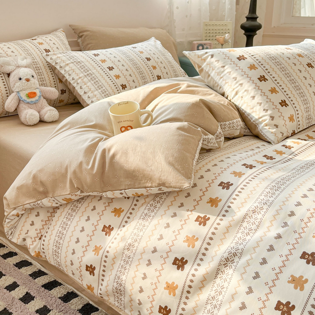 麦伦家居 2026春夏新品13372全棉卡通小清新四件套 焦糖小熊
