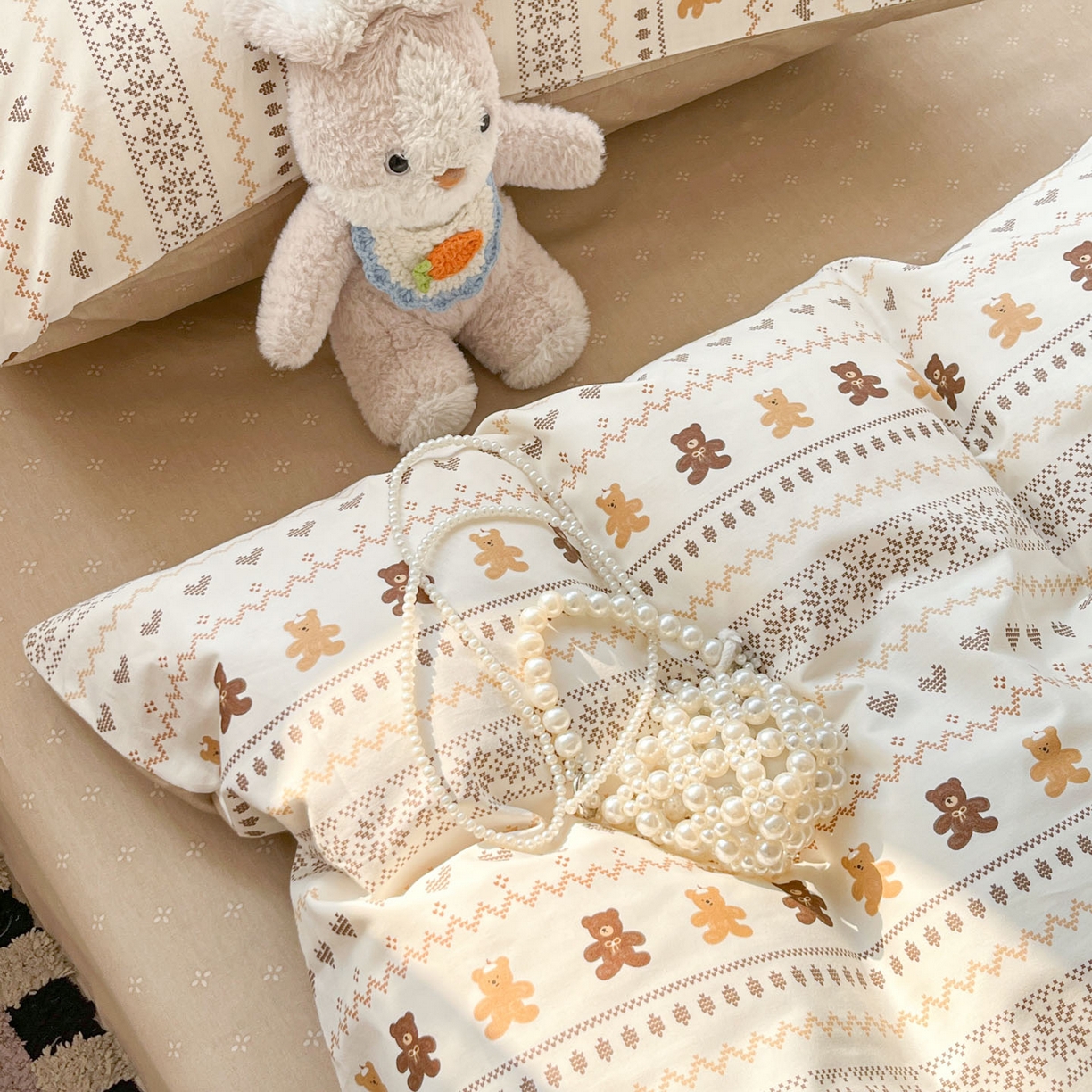 91家纺网 家纺一手货源 找家纺 麦伦家居 2026春夏新品13372全棉卡通小清新四件套 焦糖小熊