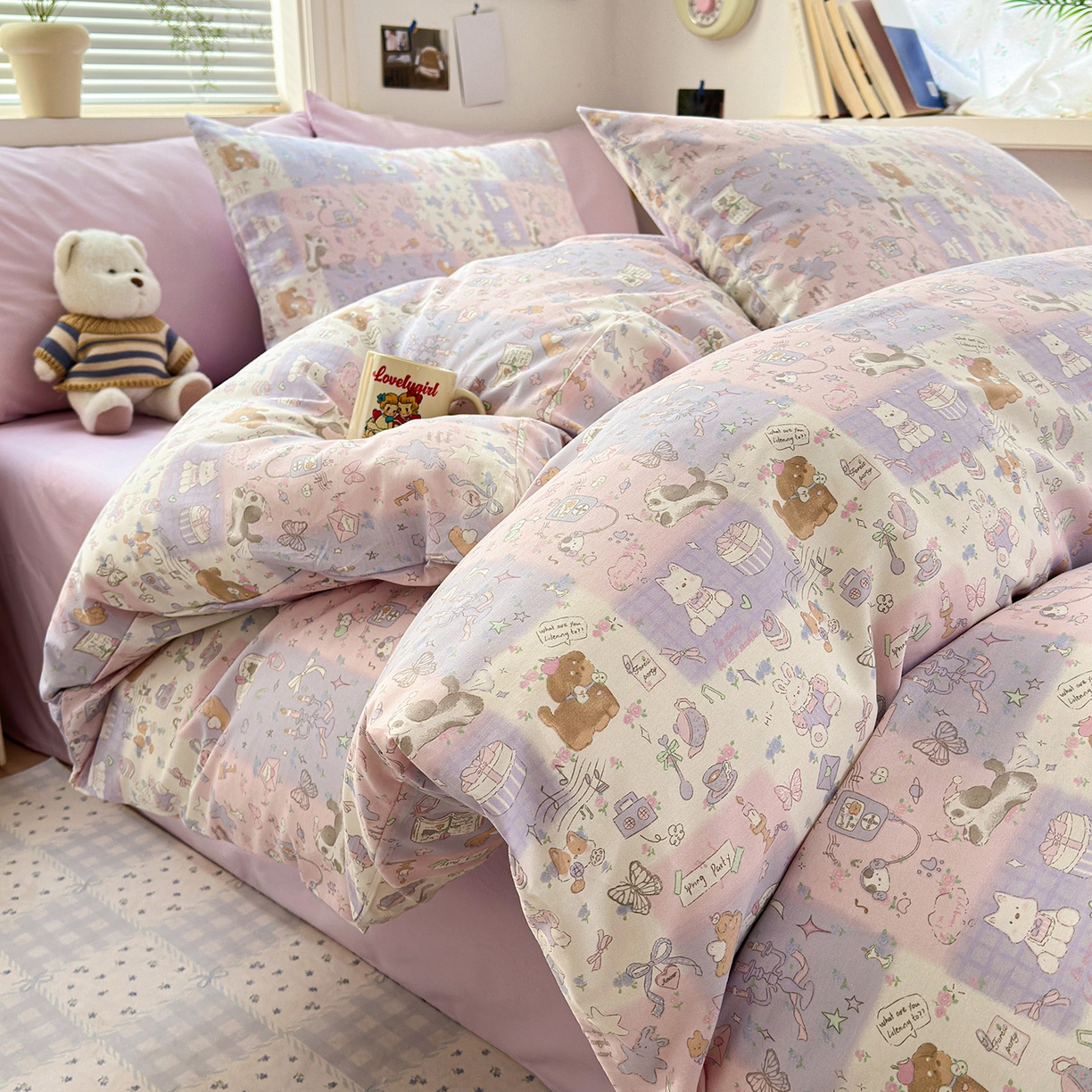 91家纺网 家纺一手货源 找家纺 麦伦家居 2026春夏新品13372全棉卡通小清新四件套 笔记本