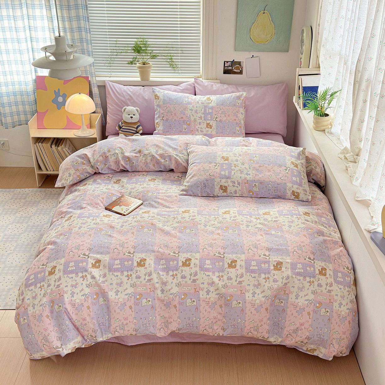 91家纺网 家纺一手货源 找家纺 麦伦家居 2026春夏新品13372全棉卡通小清新四件套 笔记本