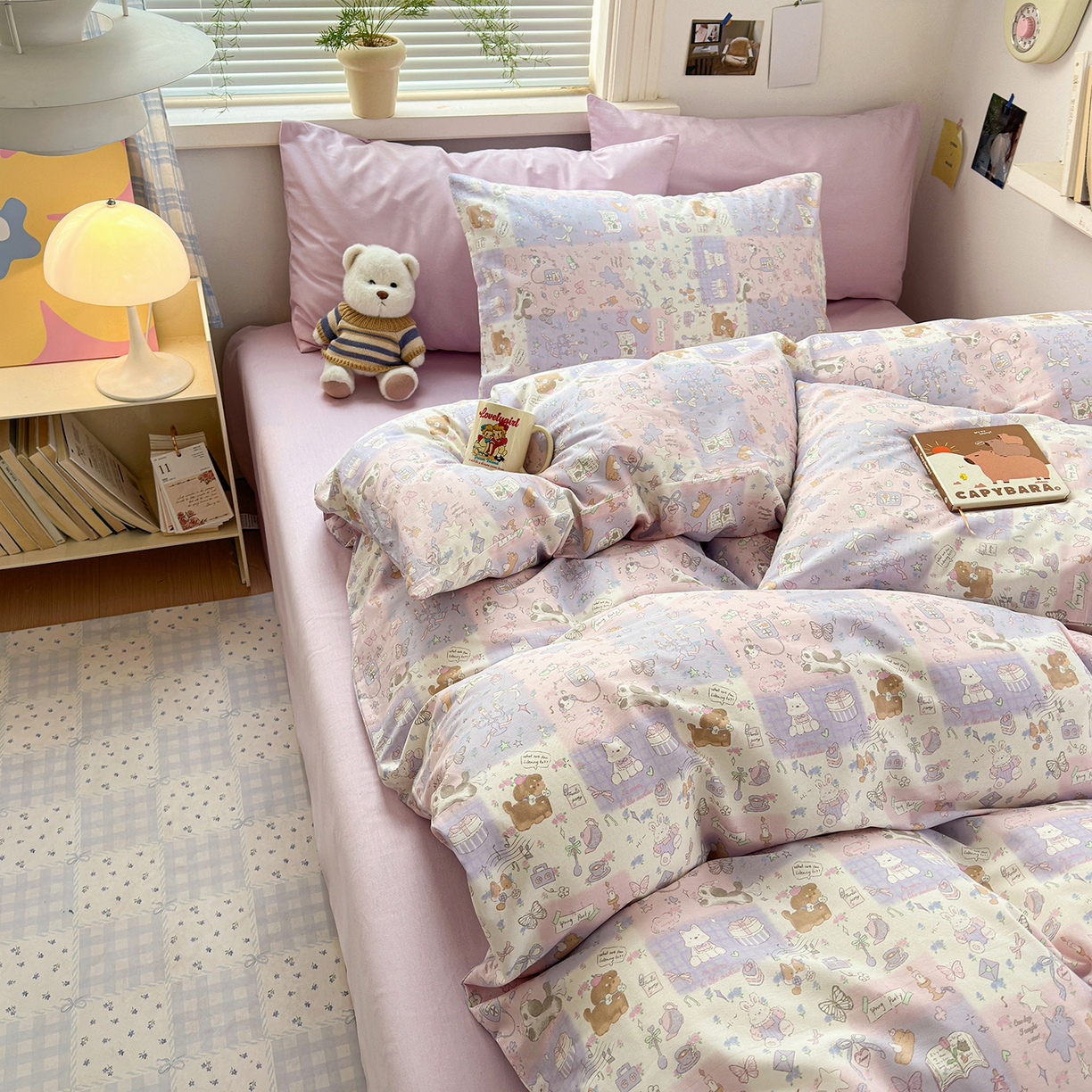 91家纺网 家纺一手货源 找家纺 麦伦家居 2026春夏新品13372全棉卡通小清新四件套 笔记本