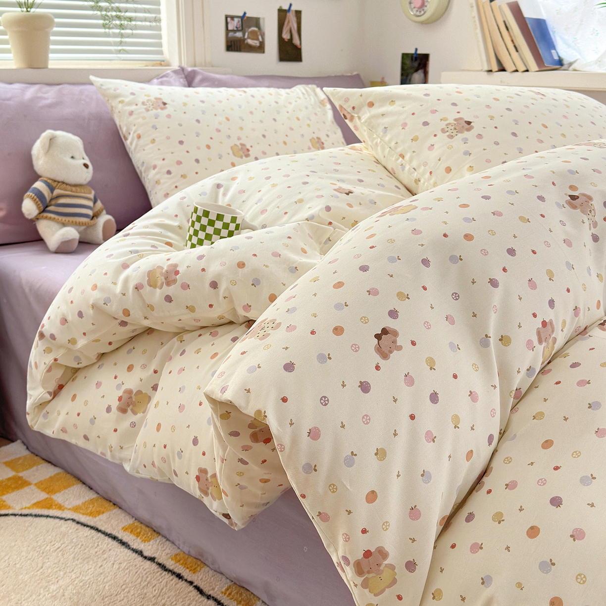 91家纺网 家纺一手货源 找家纺 麦伦家居 2026春夏新品13372全棉卡通小清新四件套 果子象