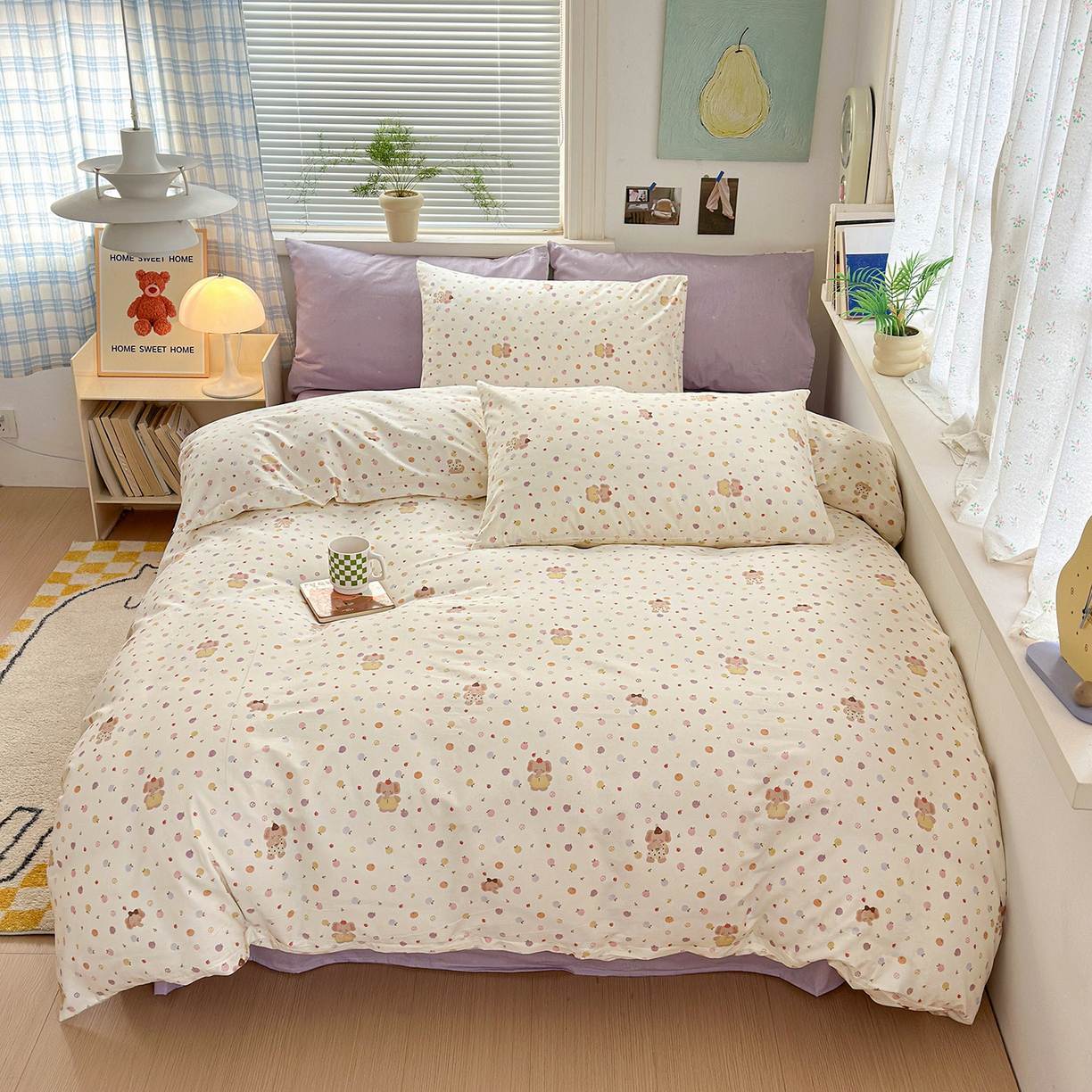 91家纺网 家纺一手货源 找家纺 麦伦家居 2026春夏新品13372全棉卡通小清新四件套 果子象