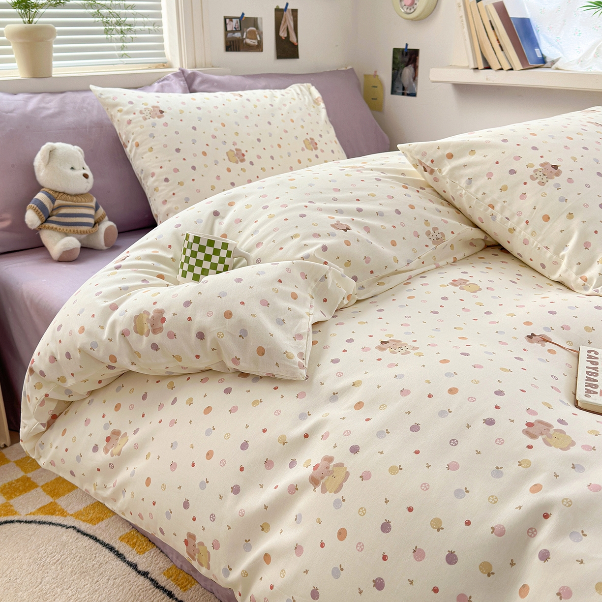 91家纺网 家纺一手货源 找家纺 麦伦家居 2026春夏新品13372全棉卡通小清新四件套 果子象