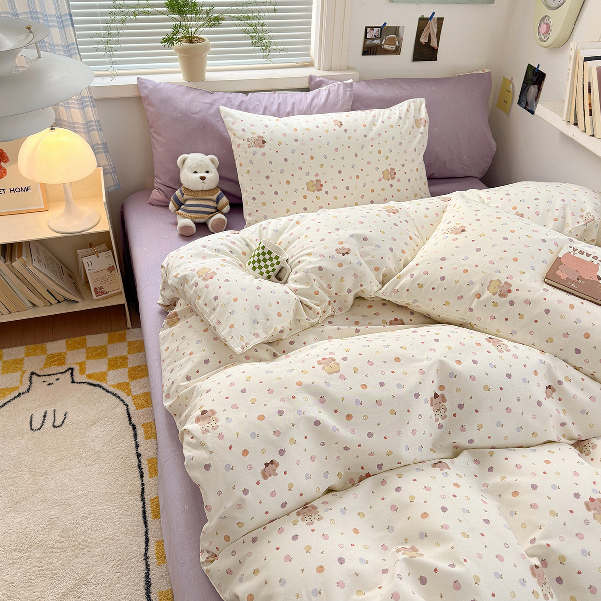 91家纺网 家纺一手货源 找家纺 麦伦家居 2026春夏新品13372全棉卡通小清新四件套 果子象