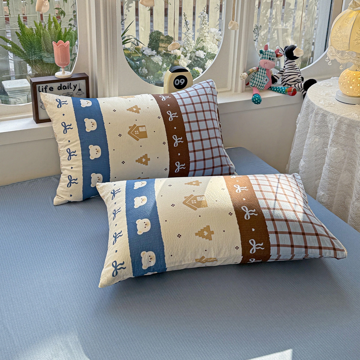 91家纺网 家纺一手货源 找家纺 朵朵家纺 2026新款云感木棉皱皱纱双层纱印花四件套 北半球