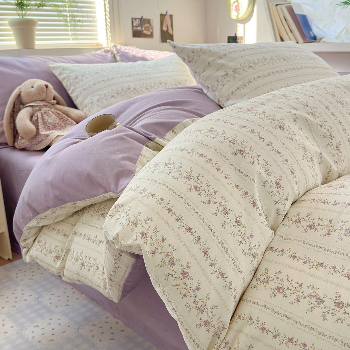 91家纺网 家纺一手货源 找家纺 麦伦家居 2026春夏新品13372全棉卡通小清新四件套 含羞草