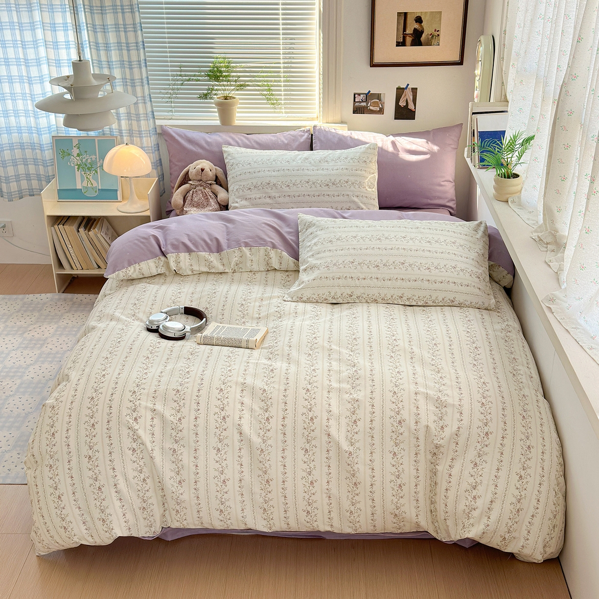 91家纺网 家纺一手货源 找家纺 麦伦家居 2026春夏新品13372全棉卡通小清新四件套 含羞草