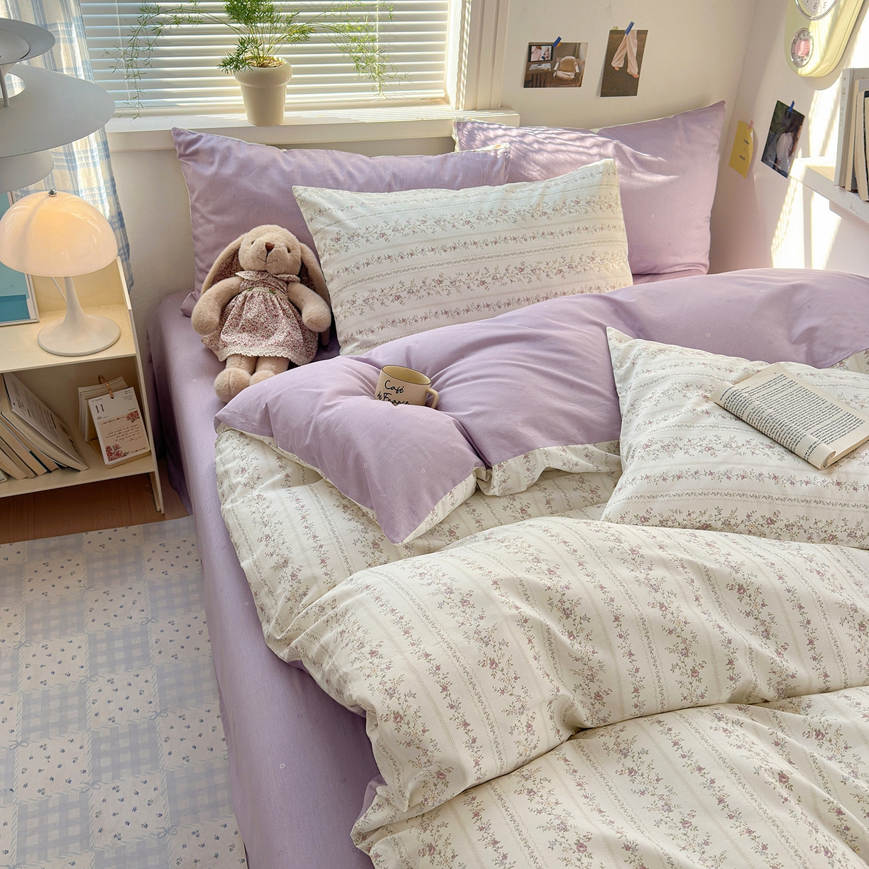 91家纺网 家纺一手货源 找家纺 麦伦家居 2026春夏新品13372全棉卡通小清新四件套 含羞草