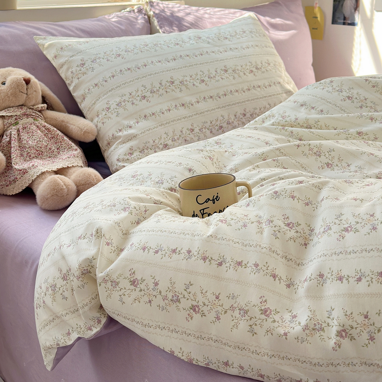 91家纺网 家纺一手货源 找家纺 麦伦家居 2026春夏新品13372全棉卡通小清新四件套 含羞草