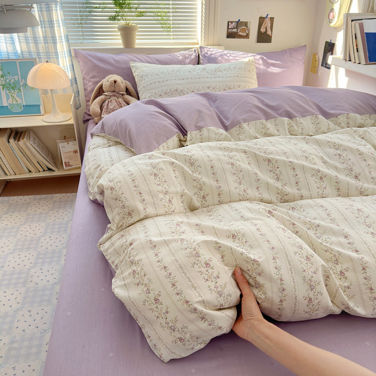 91家纺网 家纺一手货源 找家纺 麦伦家居 2026春夏新品13372全棉卡通小清新四件套 含羞草