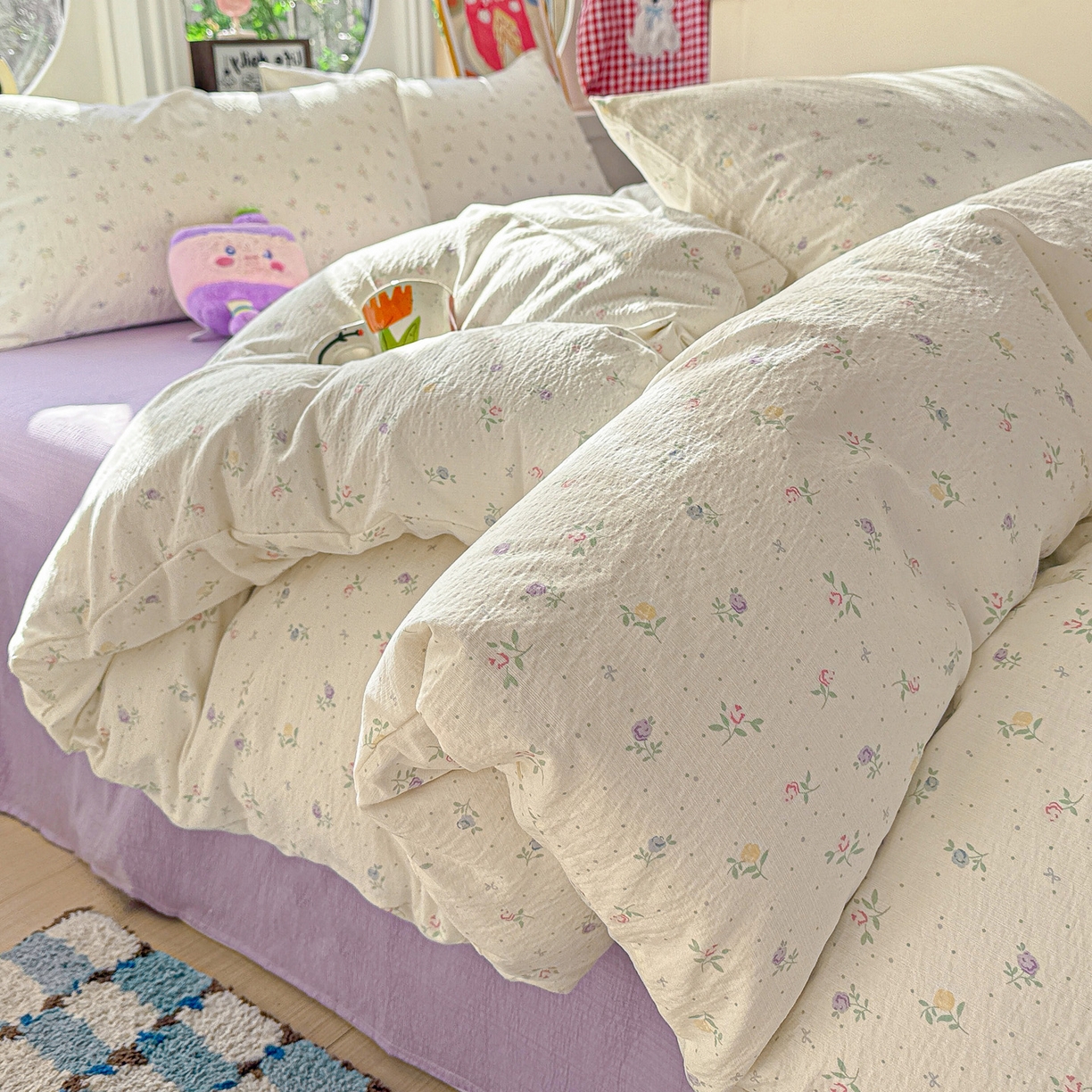 朵朵家纺 2026新款云感木棉皱皱纱双层纱印花四件套 繁星春水