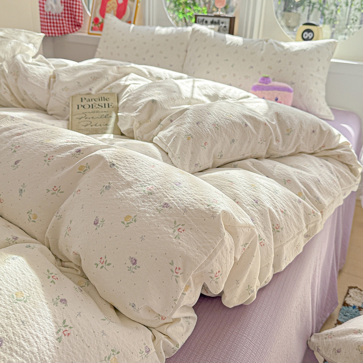 91家纺网 家纺一手货源 找家纺 朵朵家纺 2026新款云感木棉皱皱纱双层纱印花四件套 繁星春水