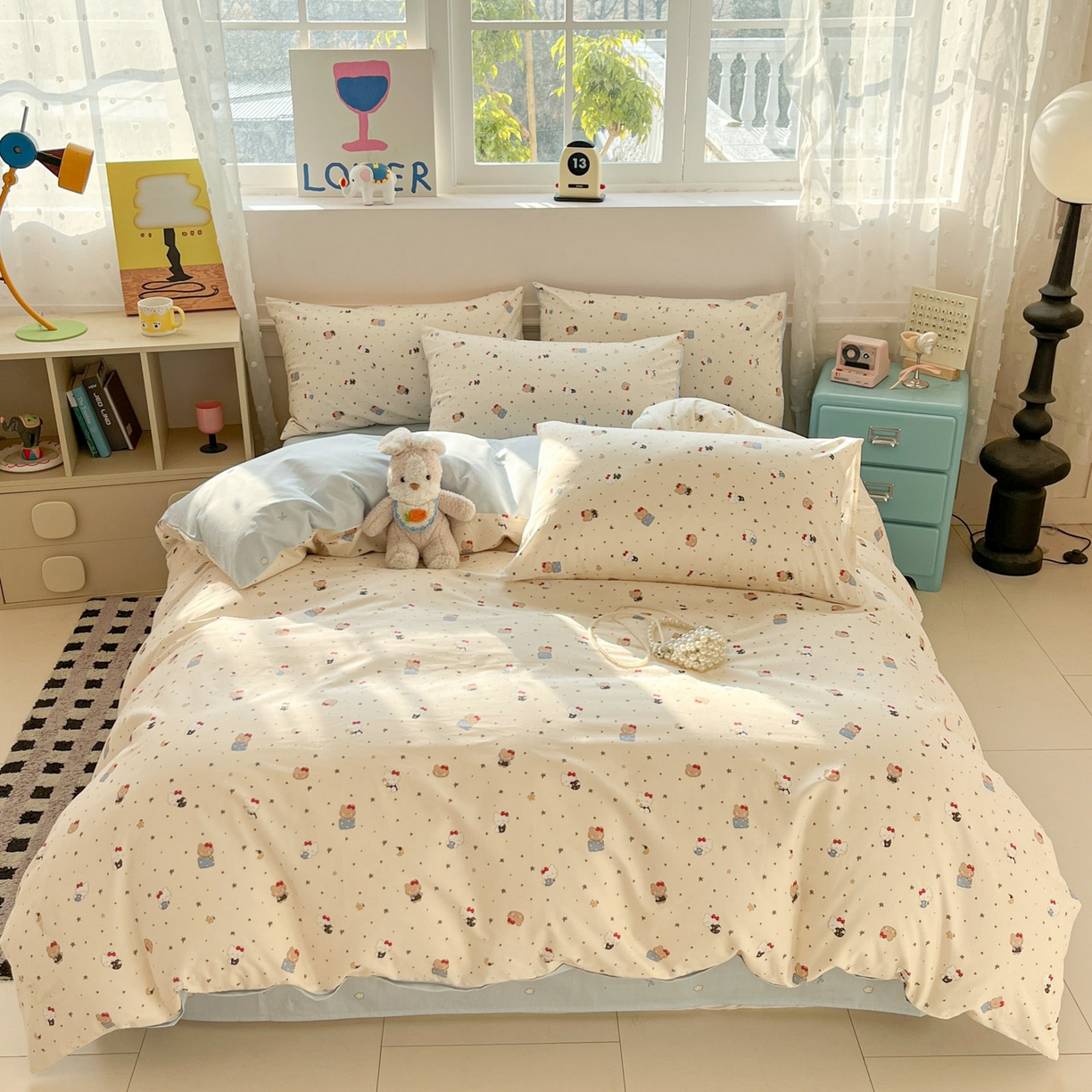 91家纺网 家纺一手货源 找家纺 麦伦家居 2026春夏新品13372全棉卡通小清新四件套 咖啡猫