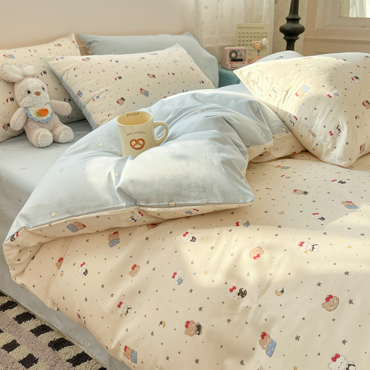 麦伦家居 2026春夏新品13372全棉卡通小清新四件套 咖啡猫