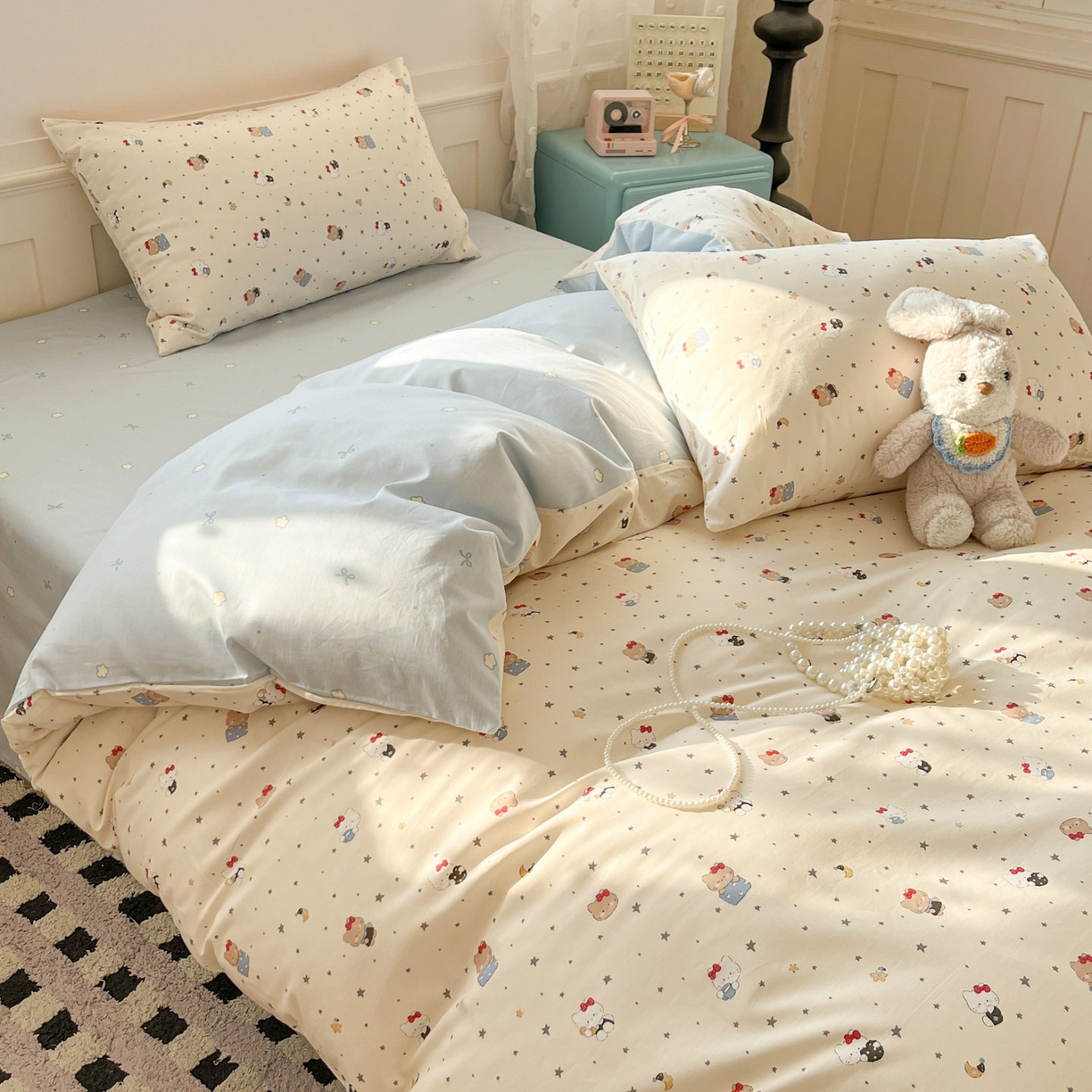 91家纺网 家纺一手货源 找家纺 麦伦家居 2026春夏新品13372全棉卡通小清新四件套 咖啡猫