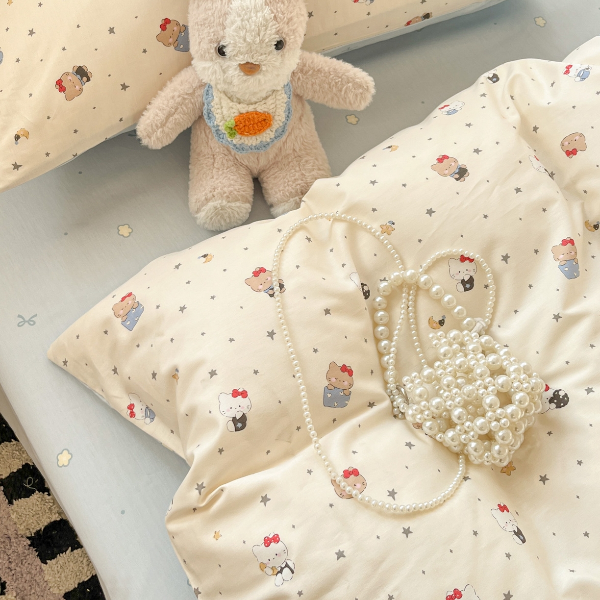 91家纺网 家纺一手货源 找家纺 麦伦家居 2026春夏新品13372全棉卡通小清新四件套 咖啡猫