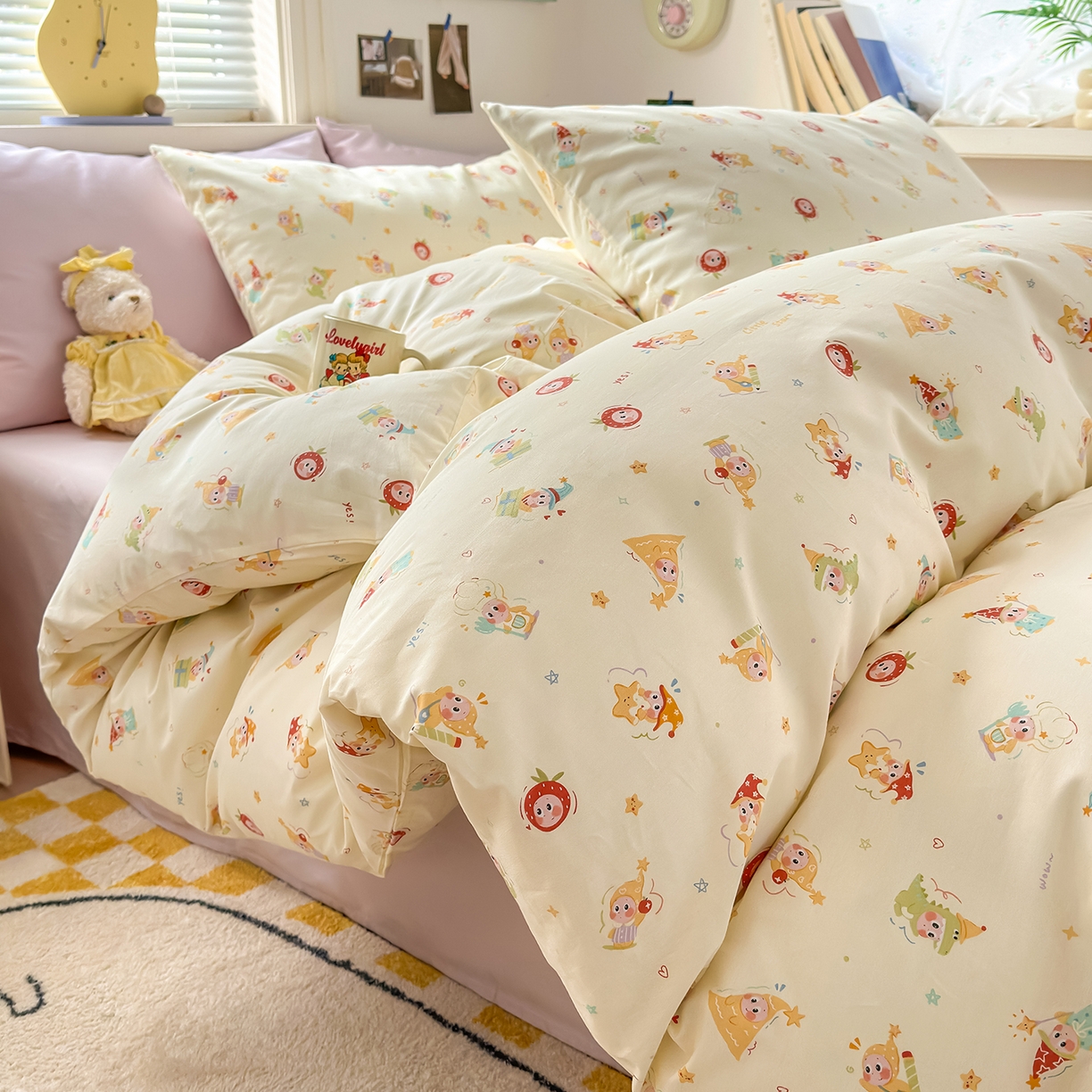 91家纺网 家纺一手货源 找家纺 麦伦家居 2026春夏新品13372全棉卡通小清新四件套 快乐小星星