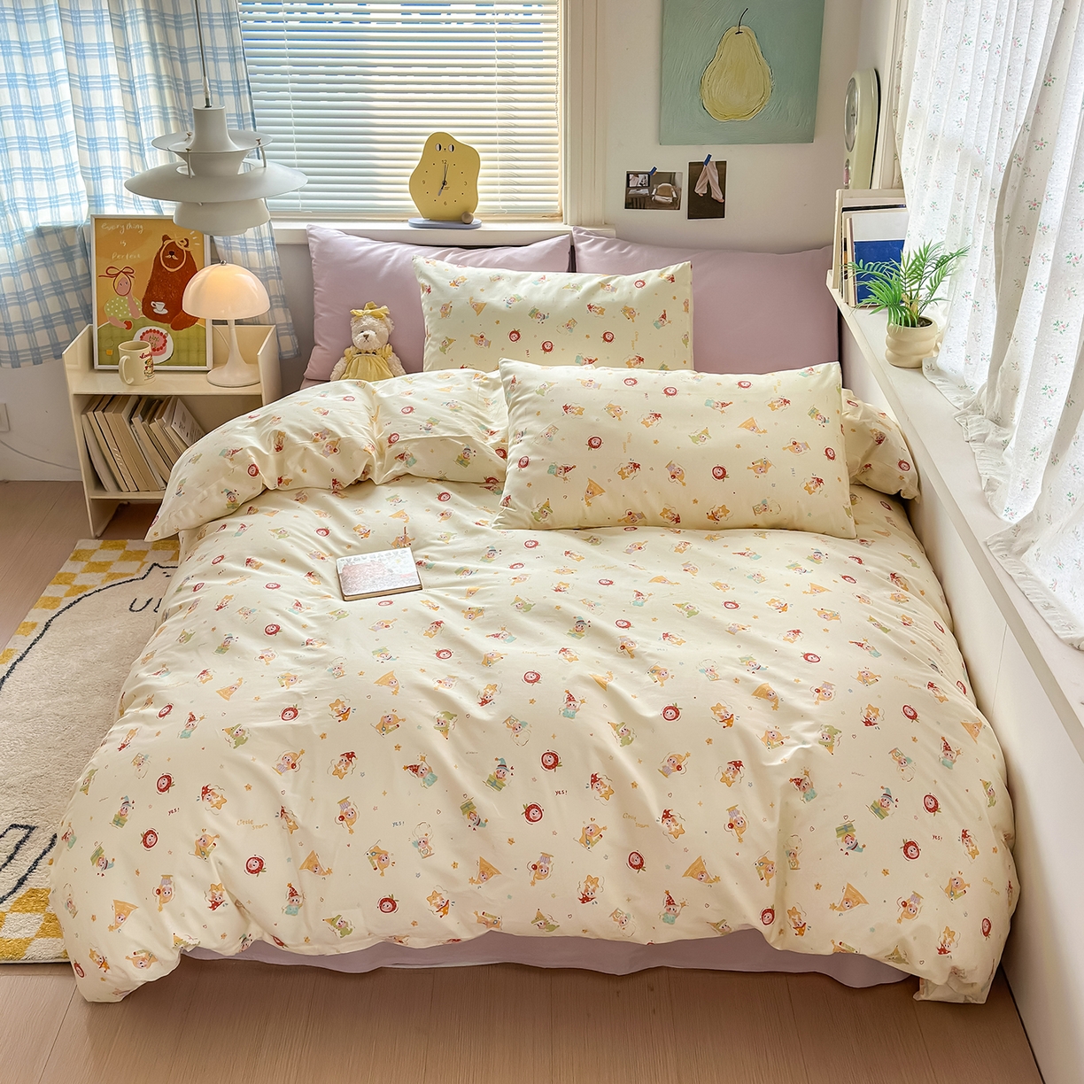 91家纺网 家纺一手货源 找家纺 麦伦家居 2026春夏新品13372全棉卡通小清新四件套 快乐小星星