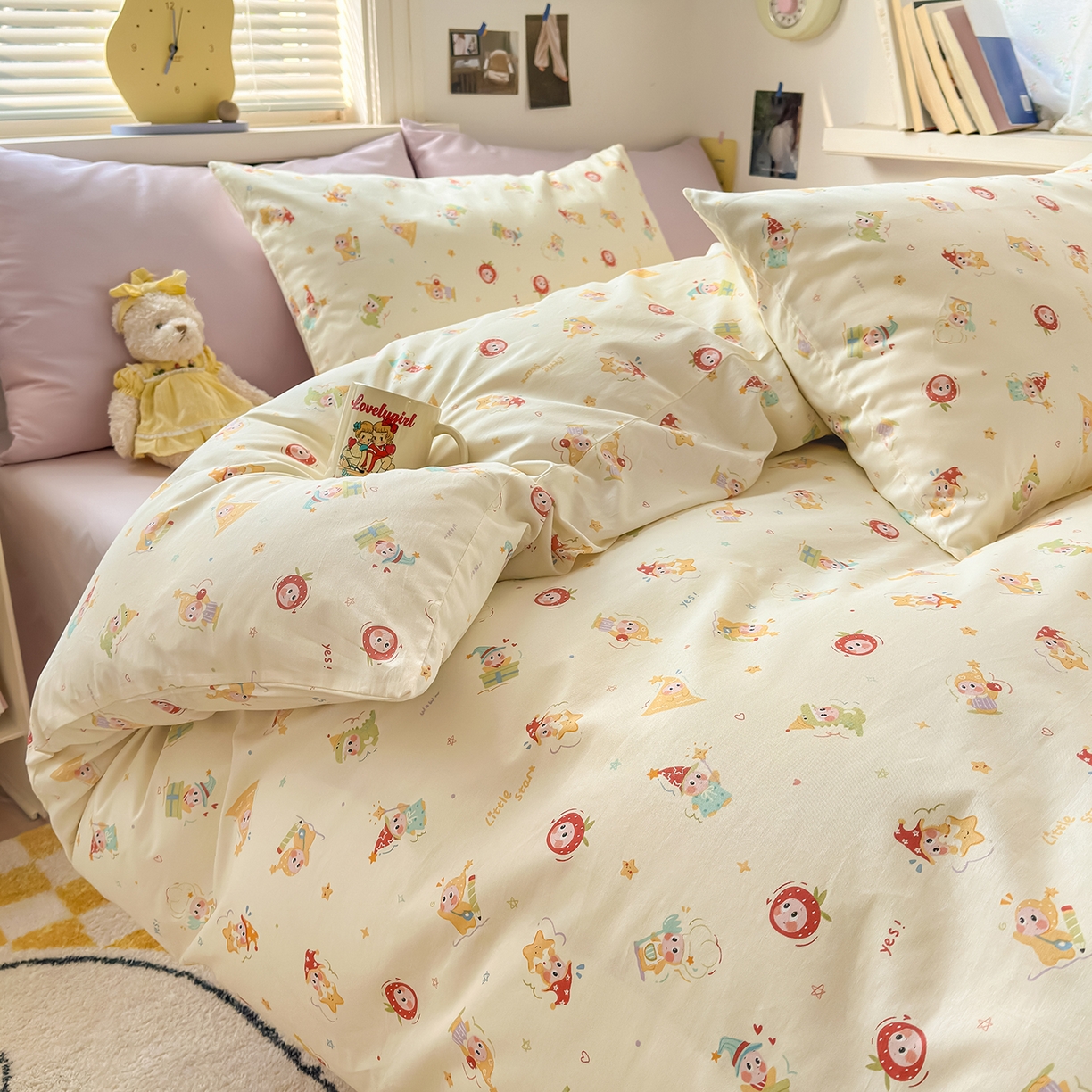 91家纺网 家纺一手货源 找家纺 麦伦家居 2026春夏新品13372全棉卡通小清新四件套 快乐小星星