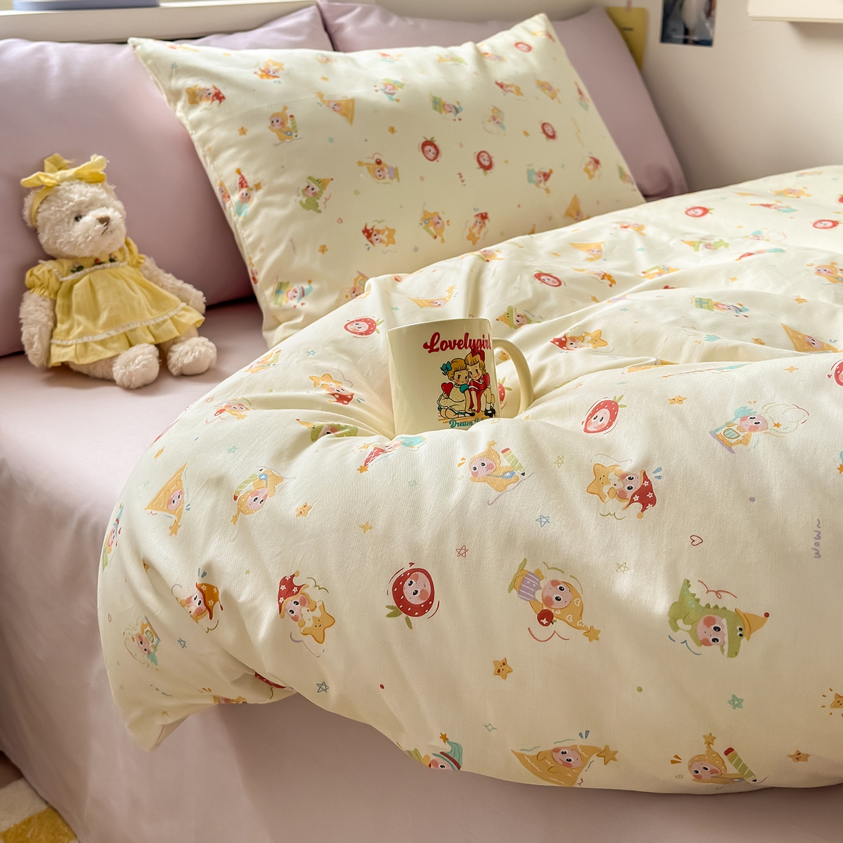 麦伦家居 2026春夏新品13372全棉卡通小清新四件套 快乐小星星