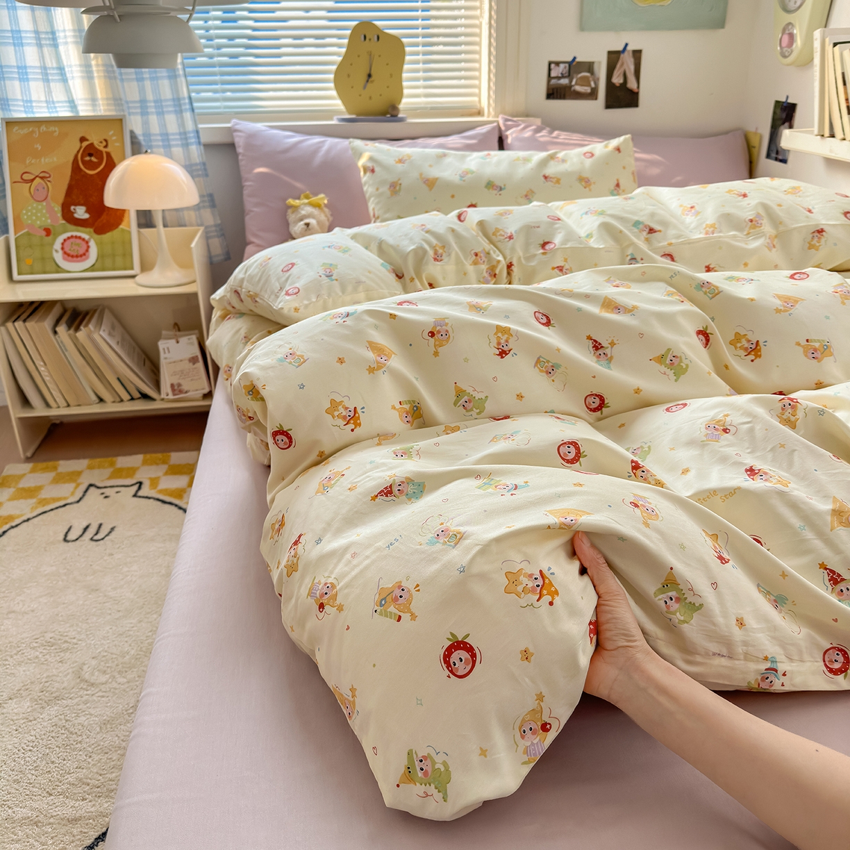 91家纺网 家纺一手货源 找家纺 麦伦家居 2026春夏新品13372全棉卡通小清新四件套 快乐小星星