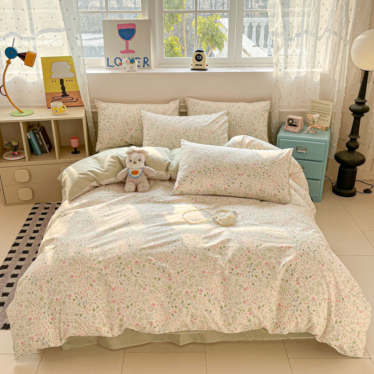 91家纺网 家纺一手货源 找家纺 麦伦家居 2026春夏新品13372全棉卡通小清新四件套 漫漫花香