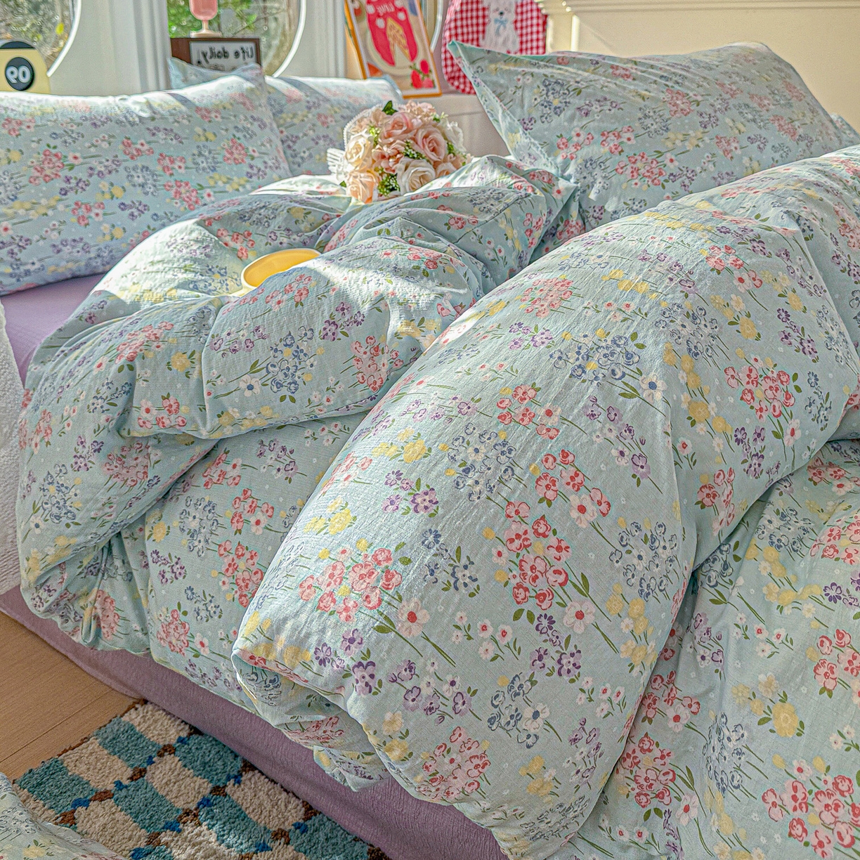 朵朵家纺 2026新款云感木棉皱皱纱双层纱印花四件套 春野集