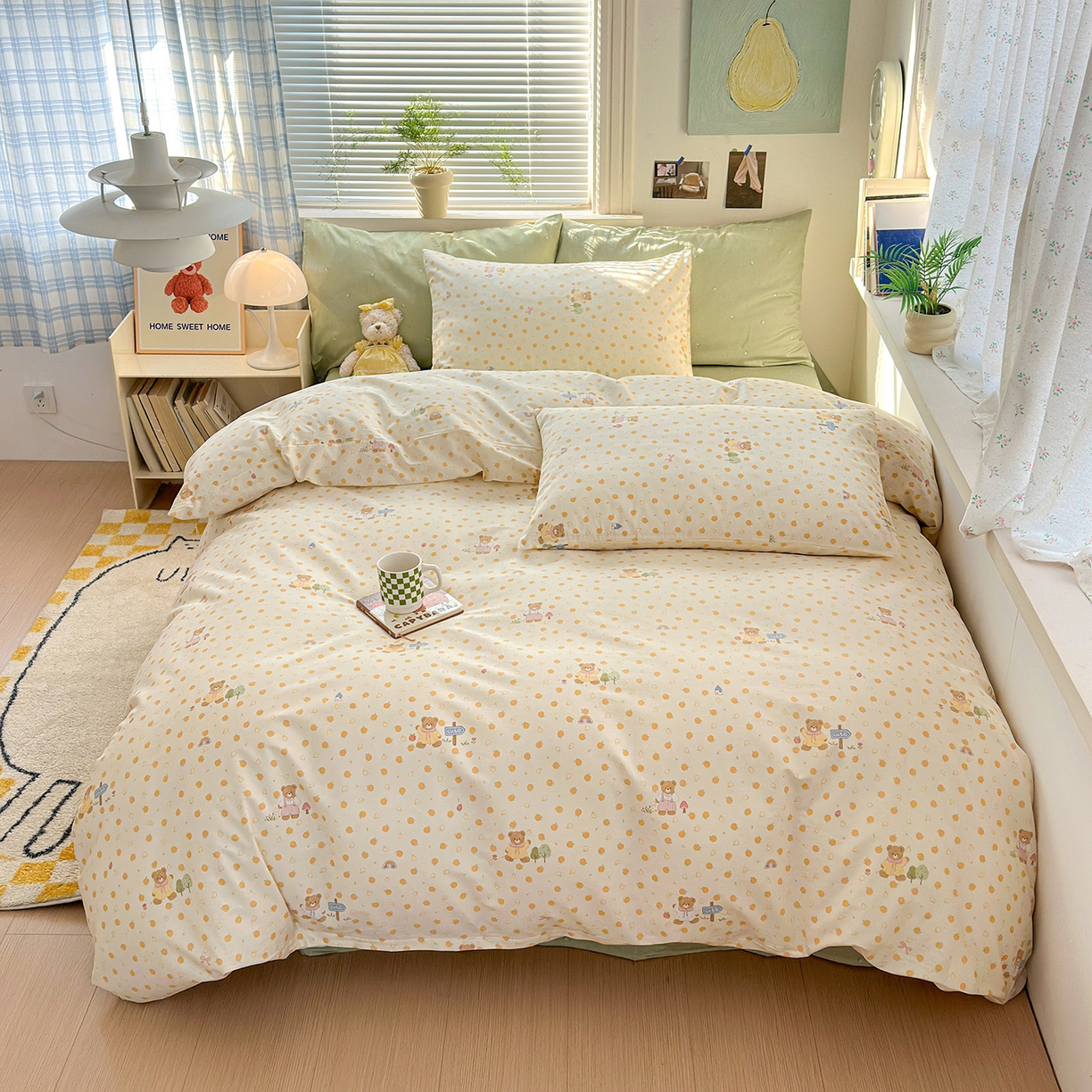 91家纺网 家纺一手货源 找家纺 麦伦家居 2026春夏新品13372全棉卡通小清新四件套 莓果熊