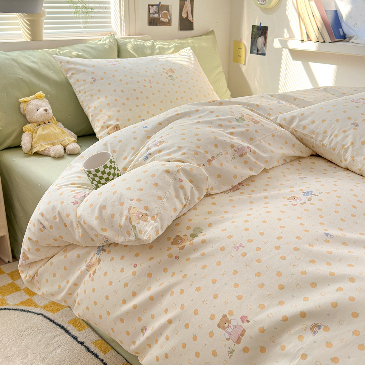 91家纺网 家纺一手货源 找家纺 麦伦家居 2026春夏新品13372全棉卡通小清新四件套 莓果熊