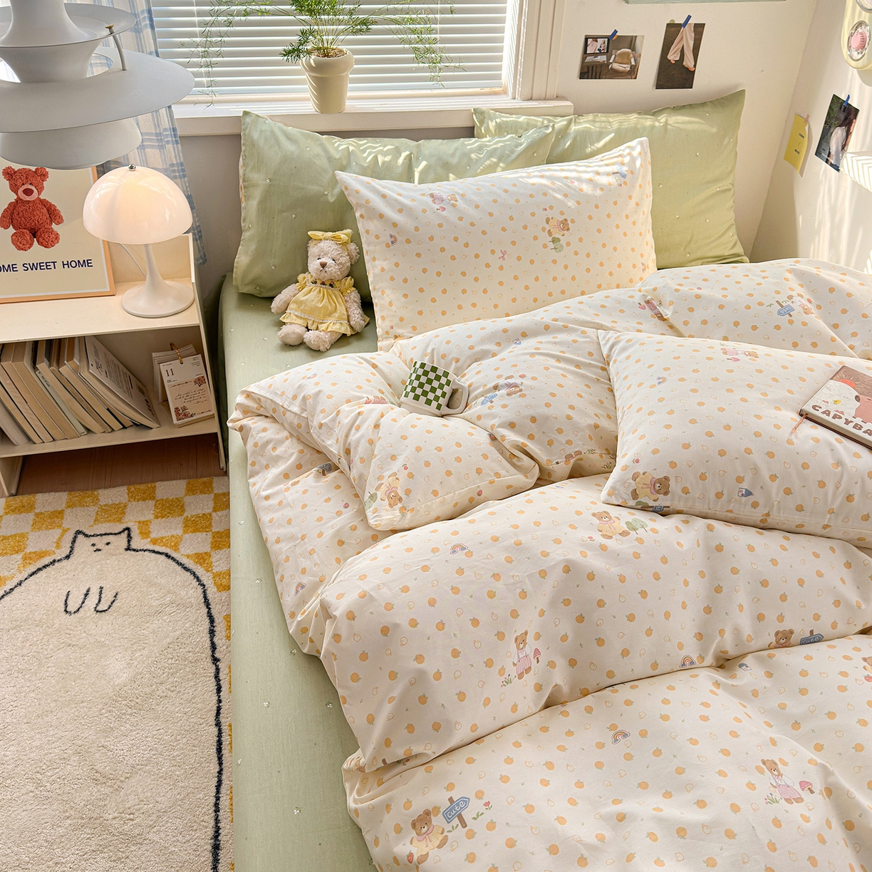 91家纺网 家纺一手货源 找家纺 麦伦家居 2026春夏新品13372全棉卡通小清新四件套 莓果熊
