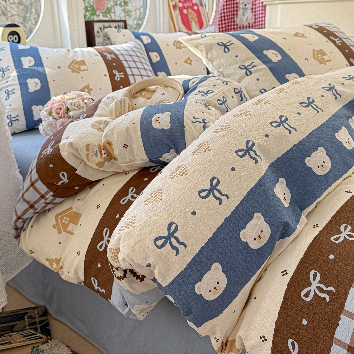 朵朵家纺 2026新款云感木棉皱皱纱双层纱印花四件套 北半球