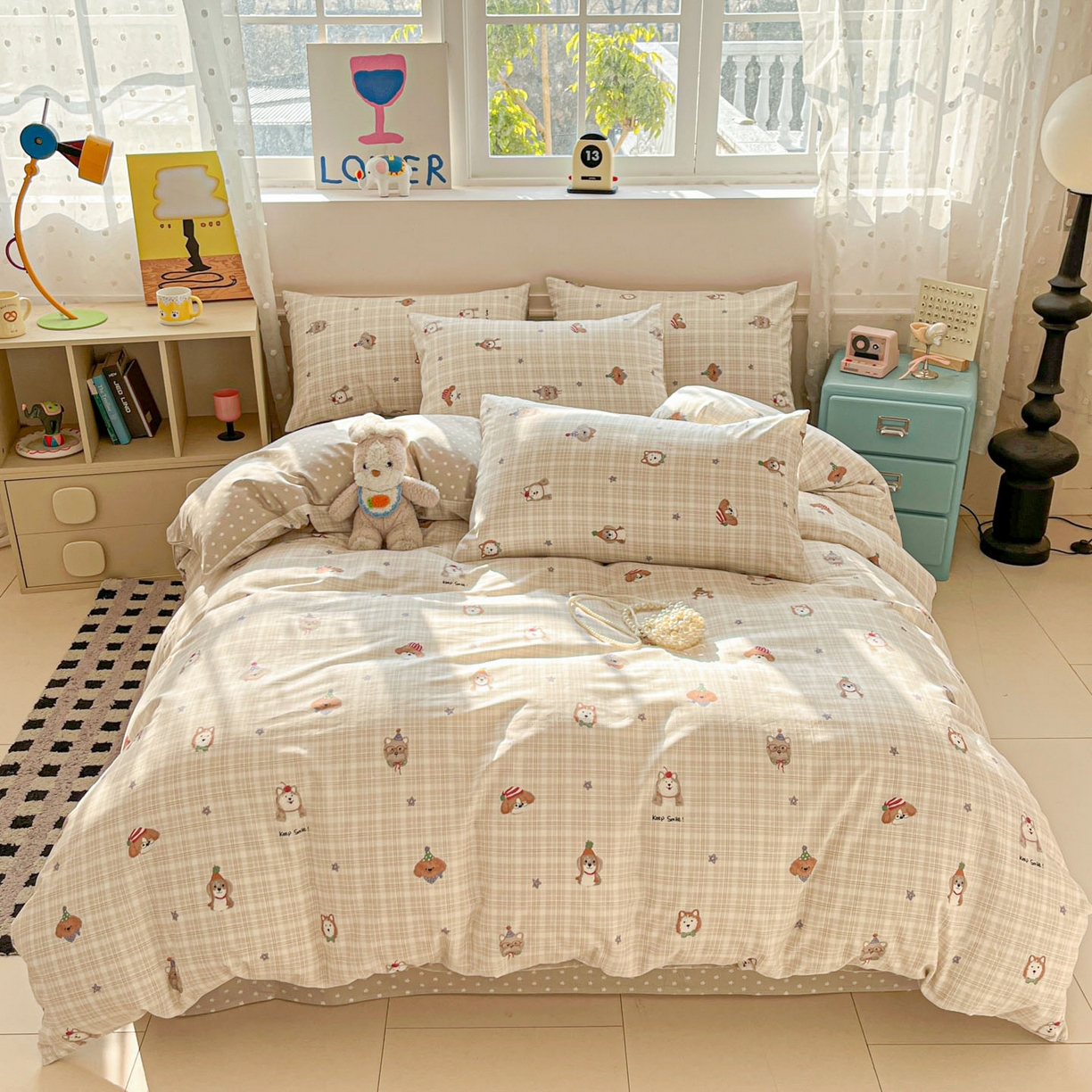 91家纺网 家纺一手货源 找家纺 麦伦家居 2026春夏新品13372全棉卡通小清新四件套 平安狗狗