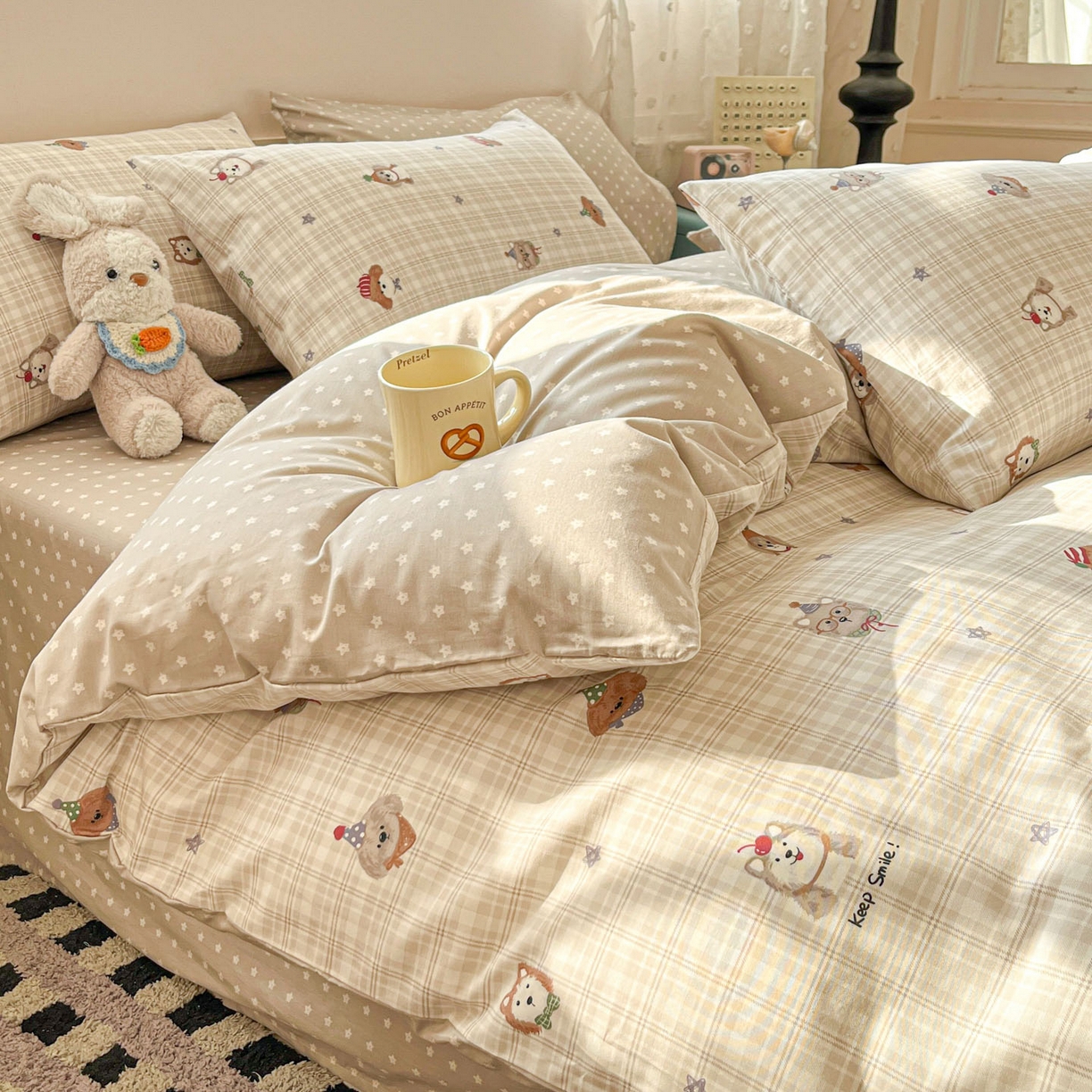 麦伦家居 2026春夏新品13372全棉卡通小清新四件套 平安狗狗