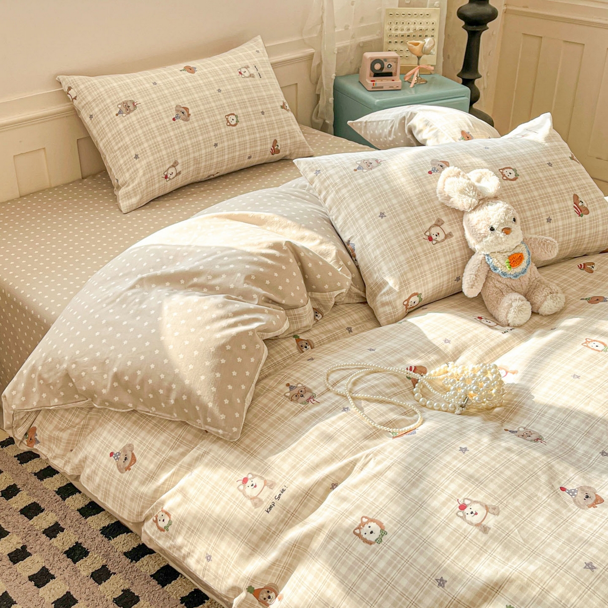 91家纺网 家纺一手货源 找家纺 麦伦家居 2026春夏新品13372全棉卡通小清新四件套 平安狗狗