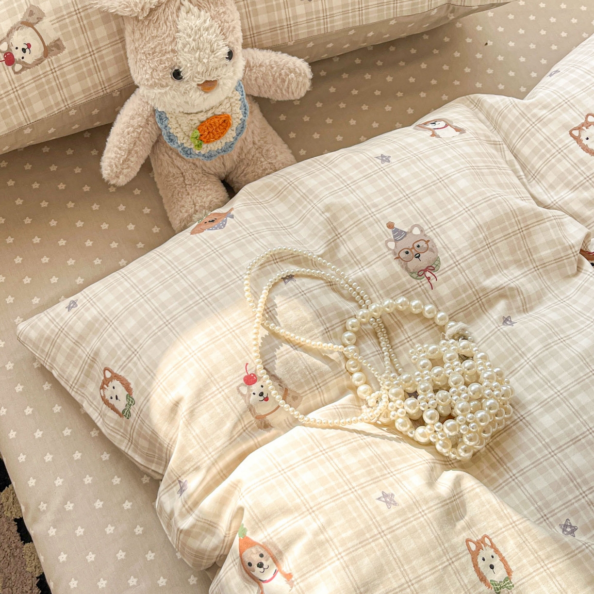 91家纺网 家纺一手货源 找家纺 麦伦家居 2026春夏新品13372全棉卡通小清新四件套 平安狗狗