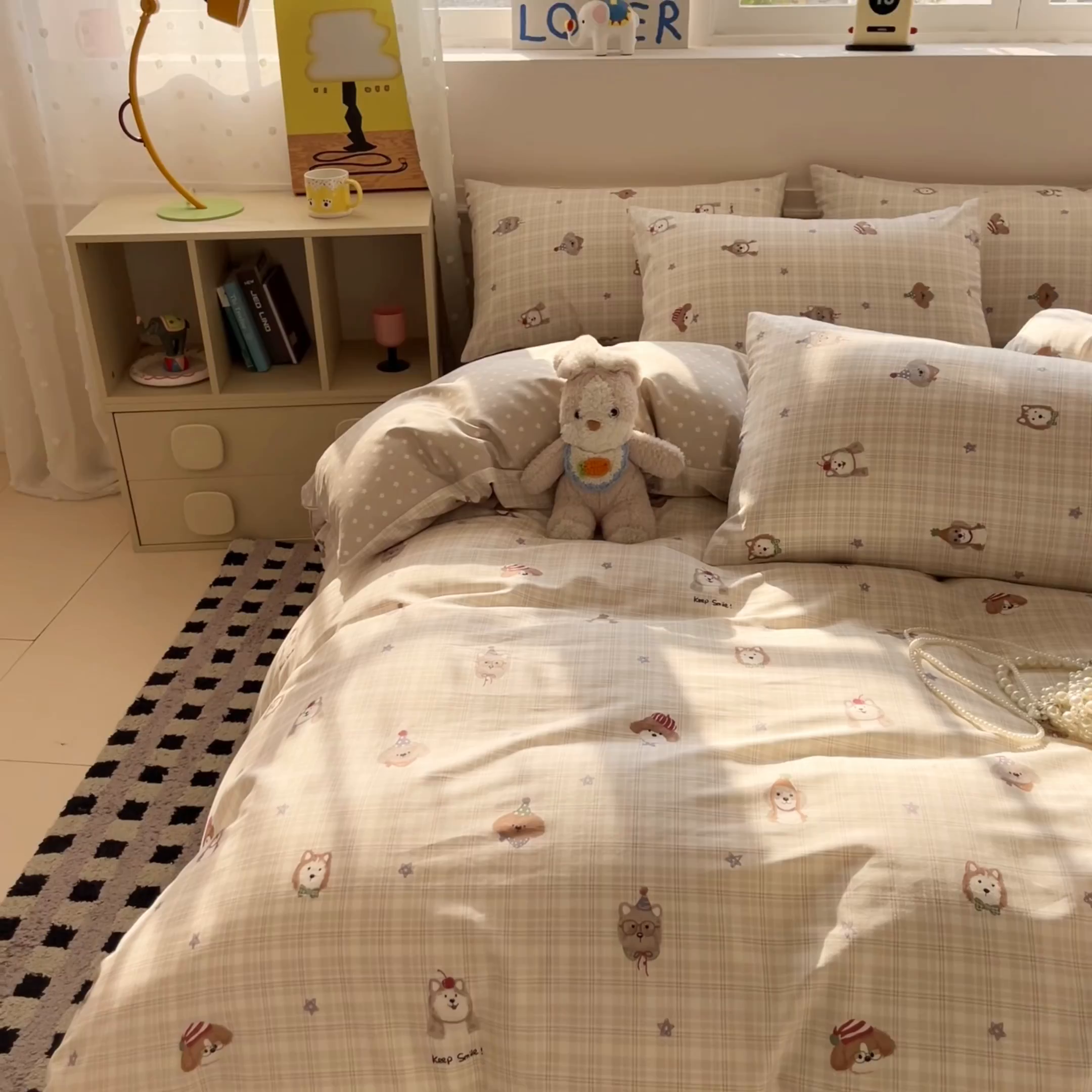 91家纺网 家纺一手货源 找家纺 麦伦家居 2026春夏新品13372全棉卡通小清新四件套 平安狗狗