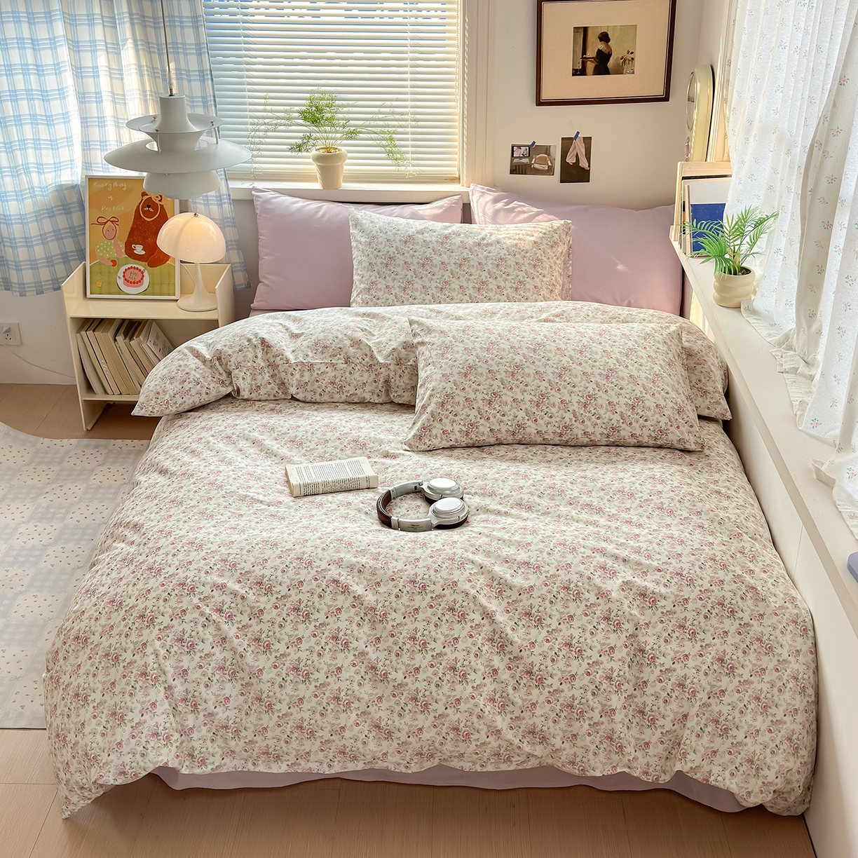 91家纺网 家纺一手货源 找家纺 麦伦家居 2026春夏新品13372全棉卡通小清新四件套 小玫瑰紫