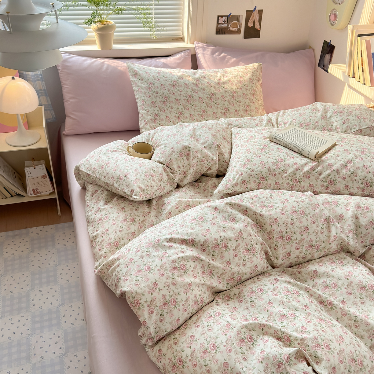 91家纺网 家纺一手货源 找家纺 麦伦家居 2026春夏新品13372全棉卡通小清新四件套 小玫瑰紫