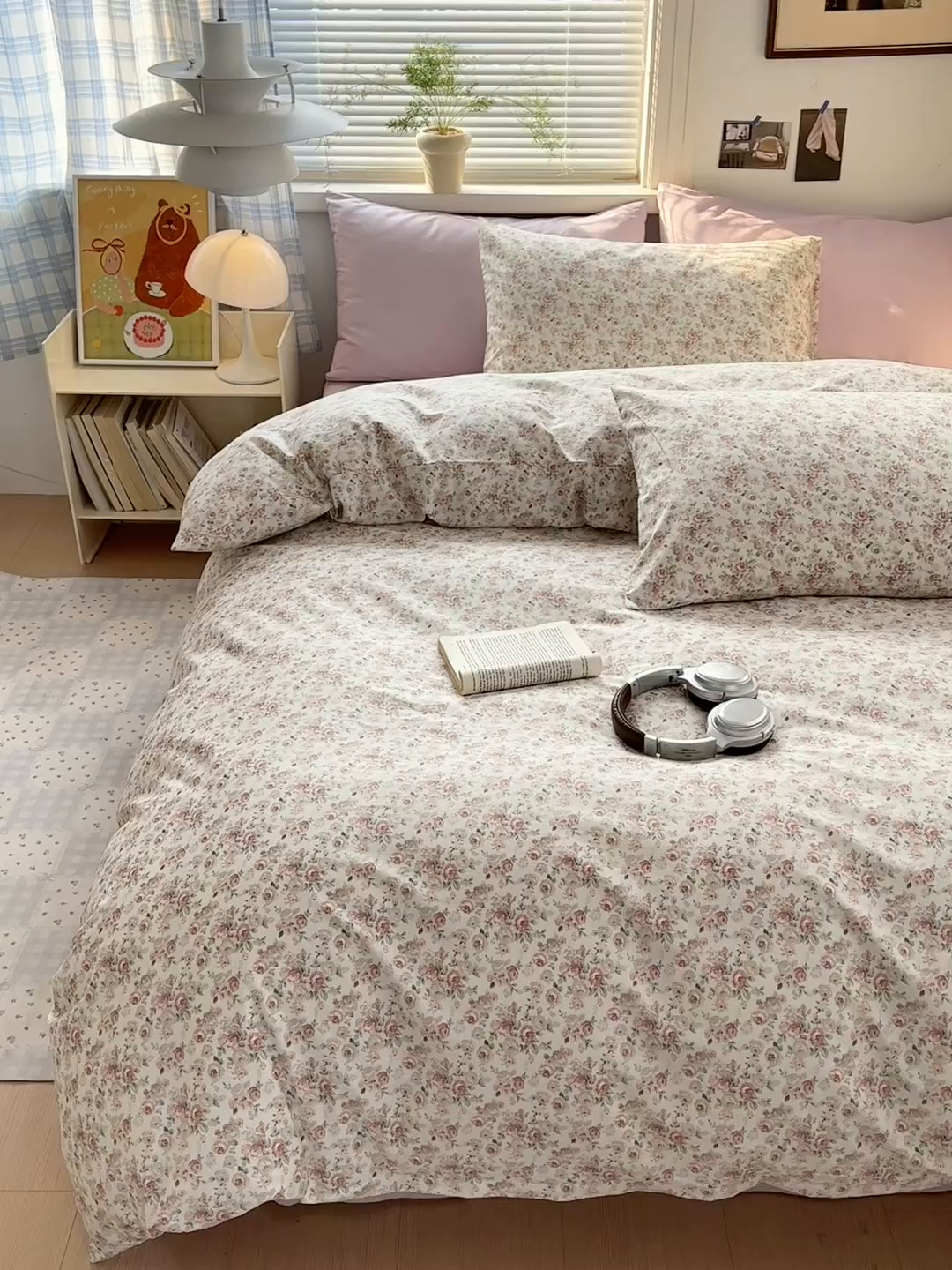 91家纺网 家纺一手货源 找家纺 麦伦家居 2026春夏新品13372全棉卡通小清新四件套 小玫瑰紫