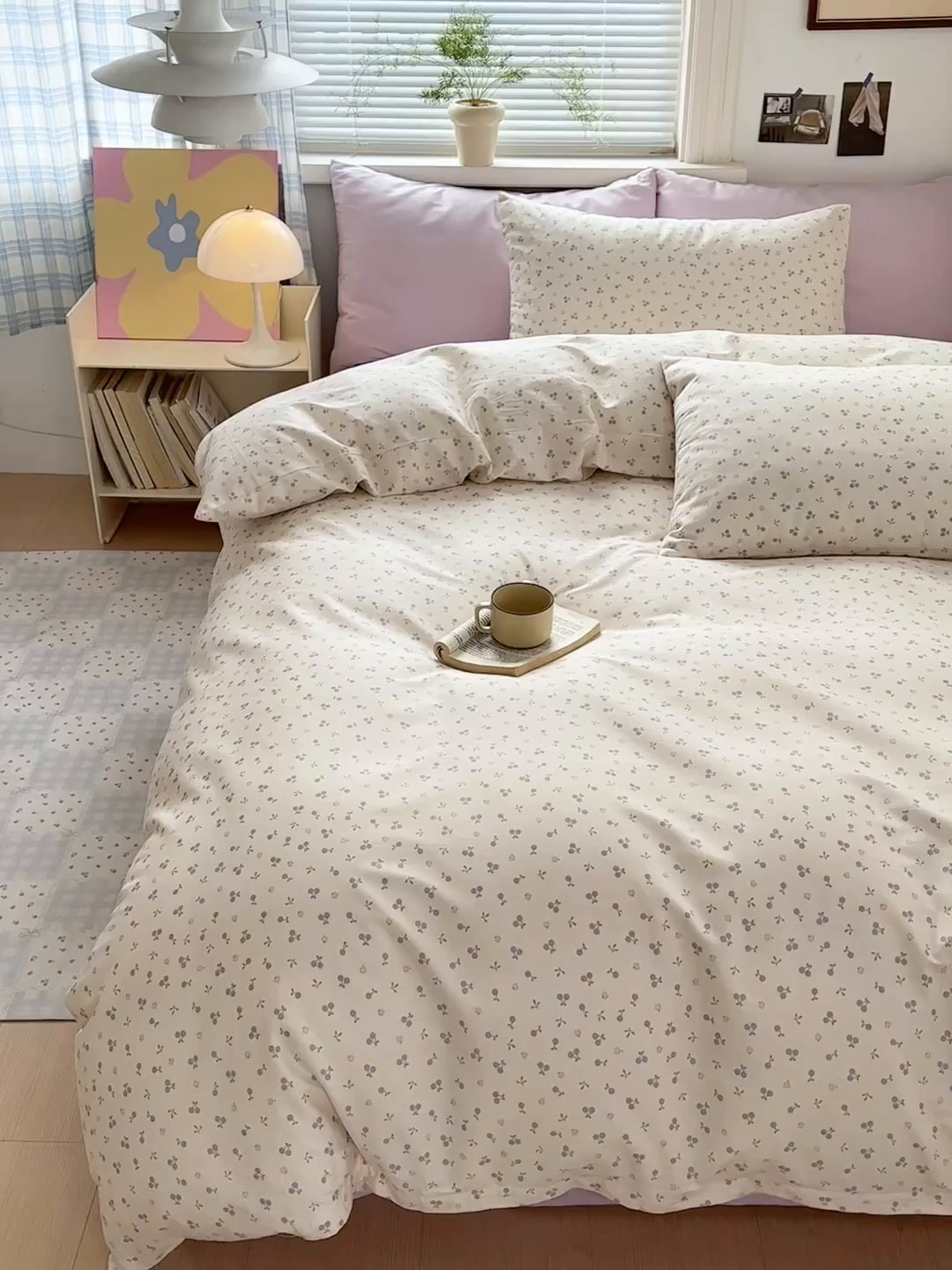 91家纺网 家纺一手货源 找家纺 麦伦家居 2026春夏新品13372全棉卡通小清新四件套 紫樱桃