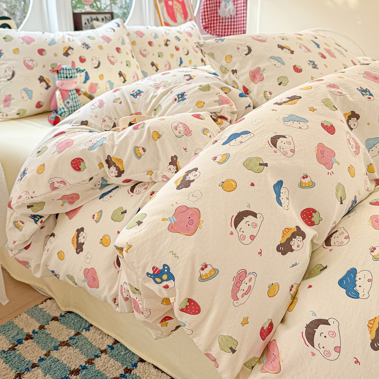 朵朵家纺 2026新款云感木棉皱皱纱双层纱印花四件套 小新e族