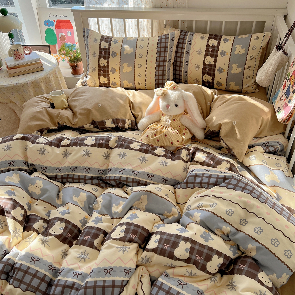 91家纺网 家纺一手货源 找家纺 桃喜 2026春夏新品全棉卡通学生三件套四件套 费尔岛小兔