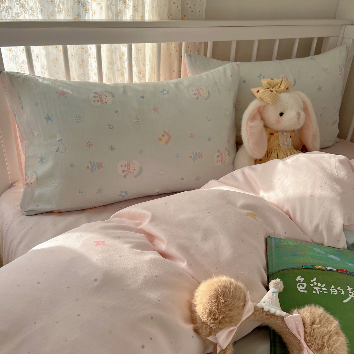 91家纺网 家纺一手货源 找家纺 桃喜 2026春夏新品全棉卡通学生三件套四件套 雪人小猫