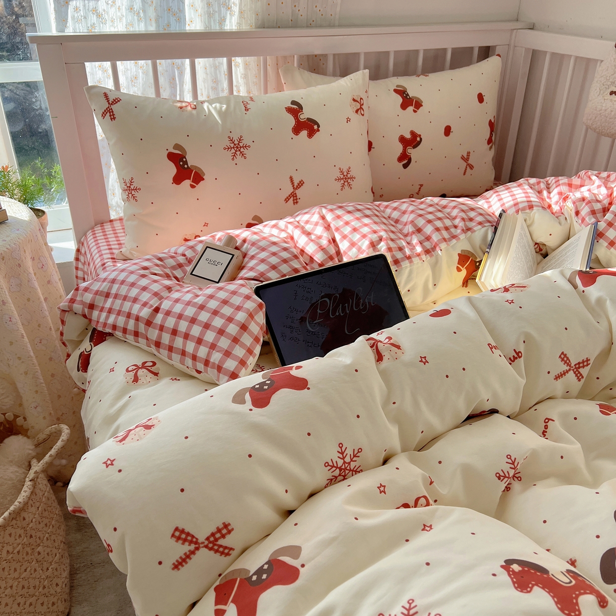 桃喜 2026春夏新品全棉卡通学生三件套四件套 红色小马