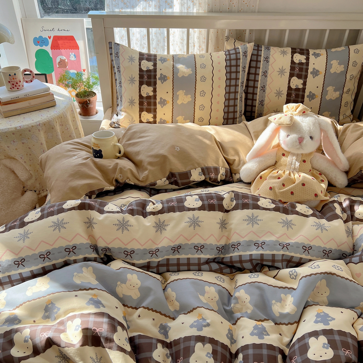 91家纺网 家纺一手货源 找家纺 桃喜 2026春夏新品全棉卡通学生三件套四件套 费尔岛小兔